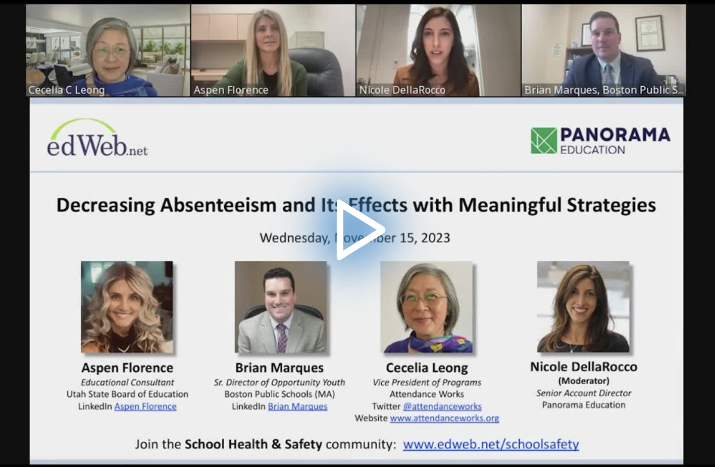 Decreasing Absenteeism and Its Effects with Meaningful Strategies edLeader Panel recording screenshot